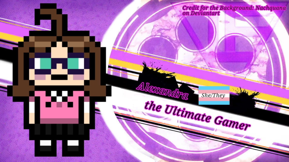 Danganronpa Introduction card with pixel sprite by AlexTheUltimateGamer