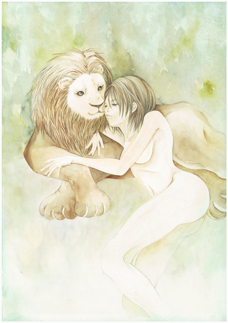 Lion with girl