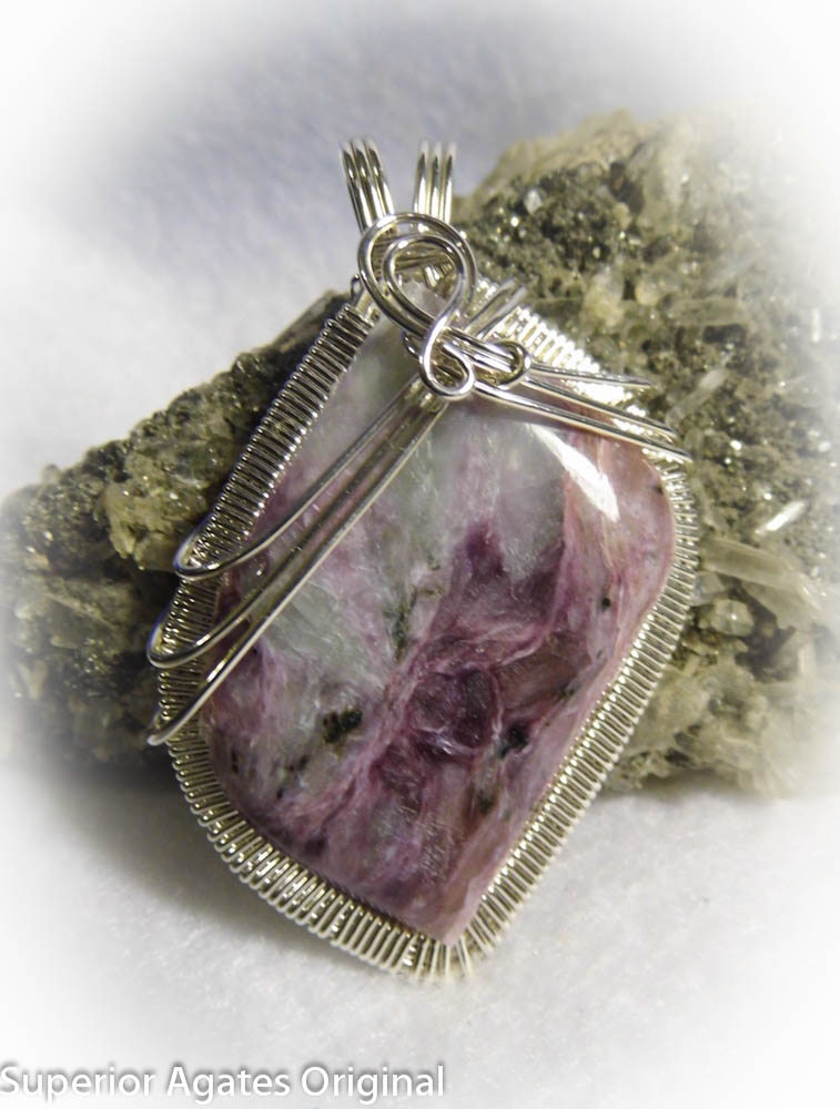 Large Russian Charoite Wire Wrapped Stone Pendant