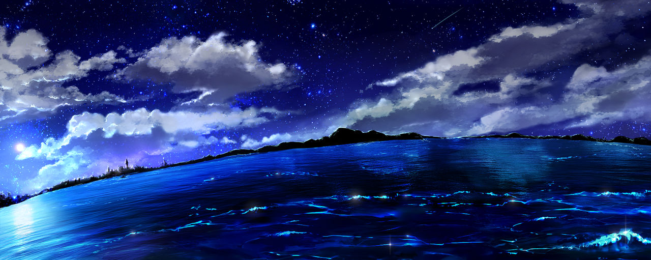 Stock Night Sky Ocean - free by Rin-Shiba