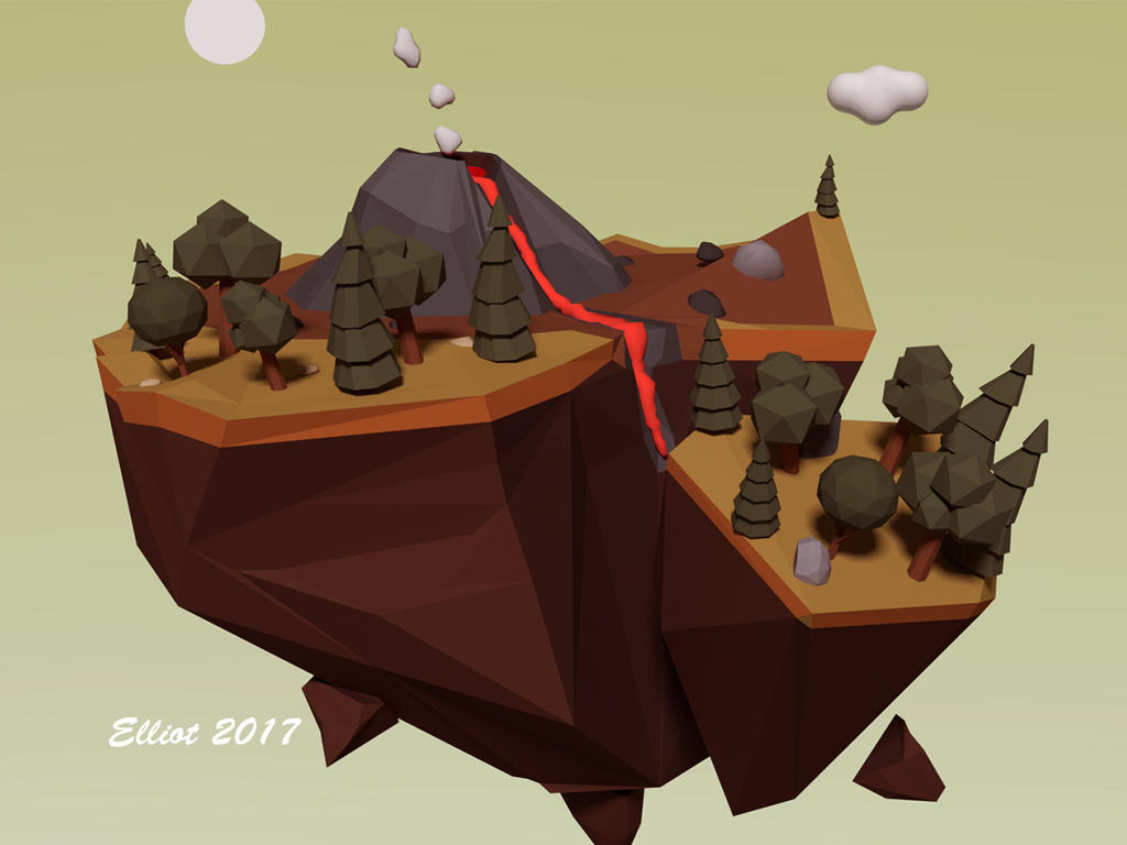 Low Poly Volcano Island