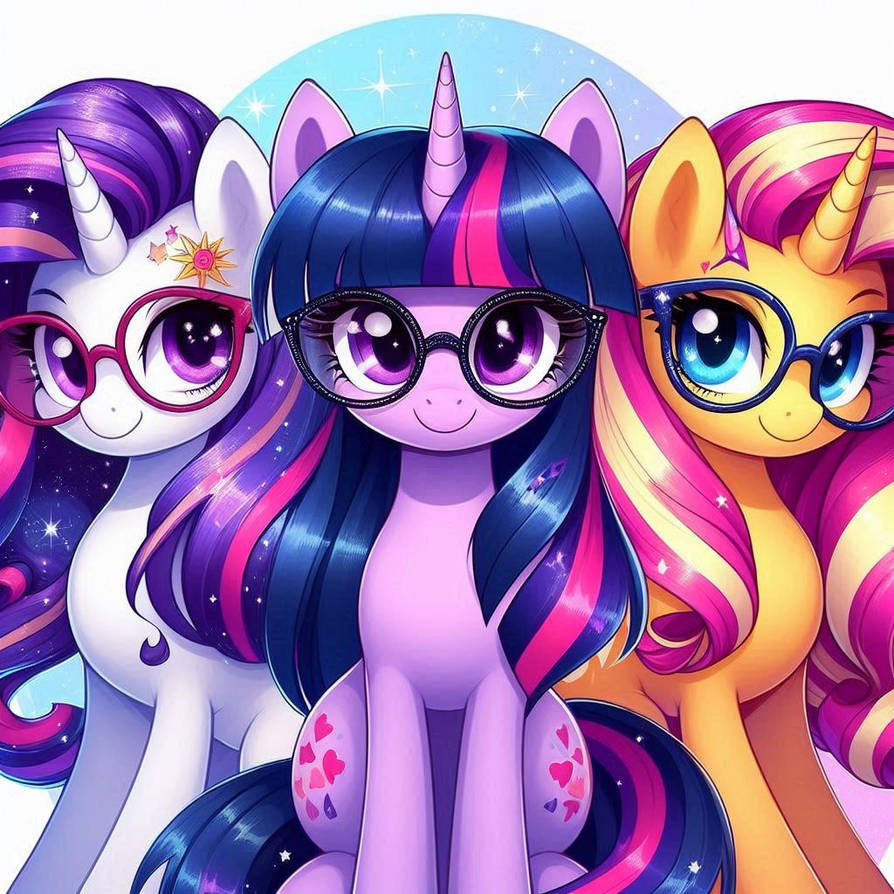 Sci Twi, Sunset Shimmer and Random pony AI 2 by TomArtista on DeviantArt