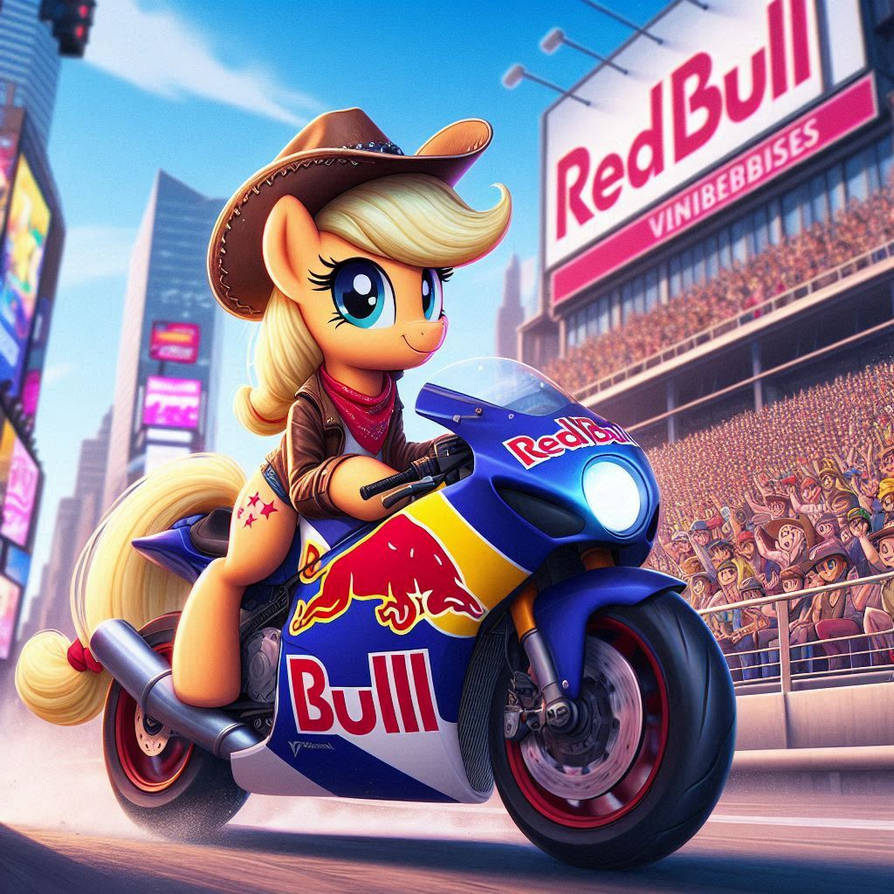 Bull Riding Mlp MLP Applejack in Red Bull Showrun in City AI by TomArtista on DeviantArt