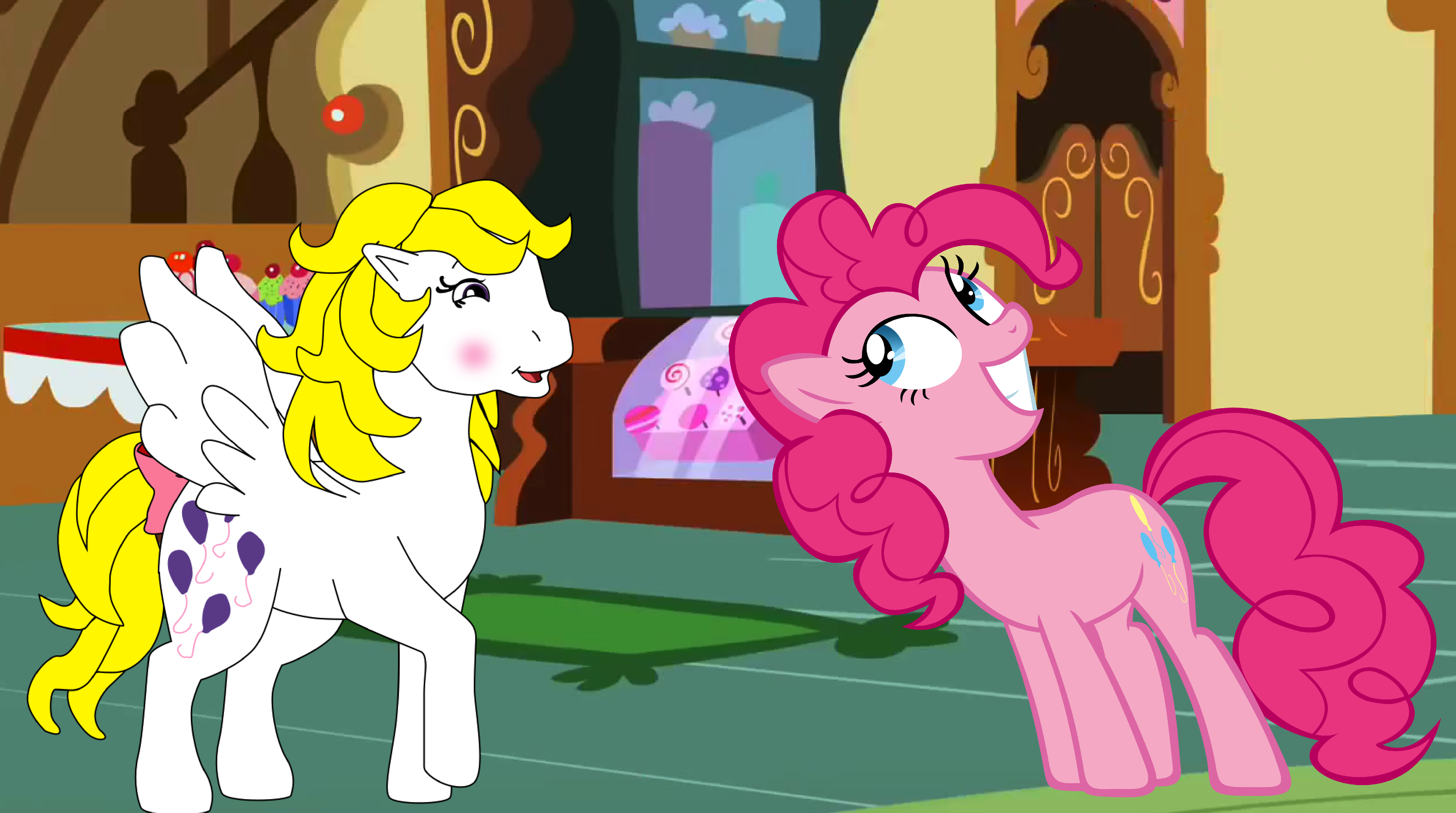 Pinkie Pie meets her G1 self.