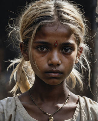 Sunbeams of the Streets. Portrait of Indian kid