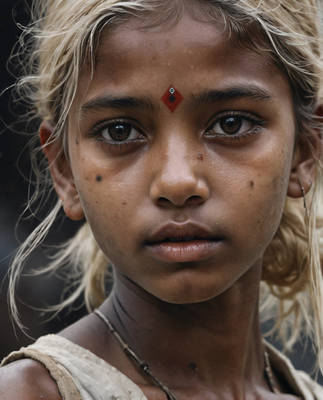 Sunbeams of the Streets. Portrait of Indian kid