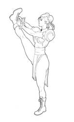 Chun Li tying boots lineart