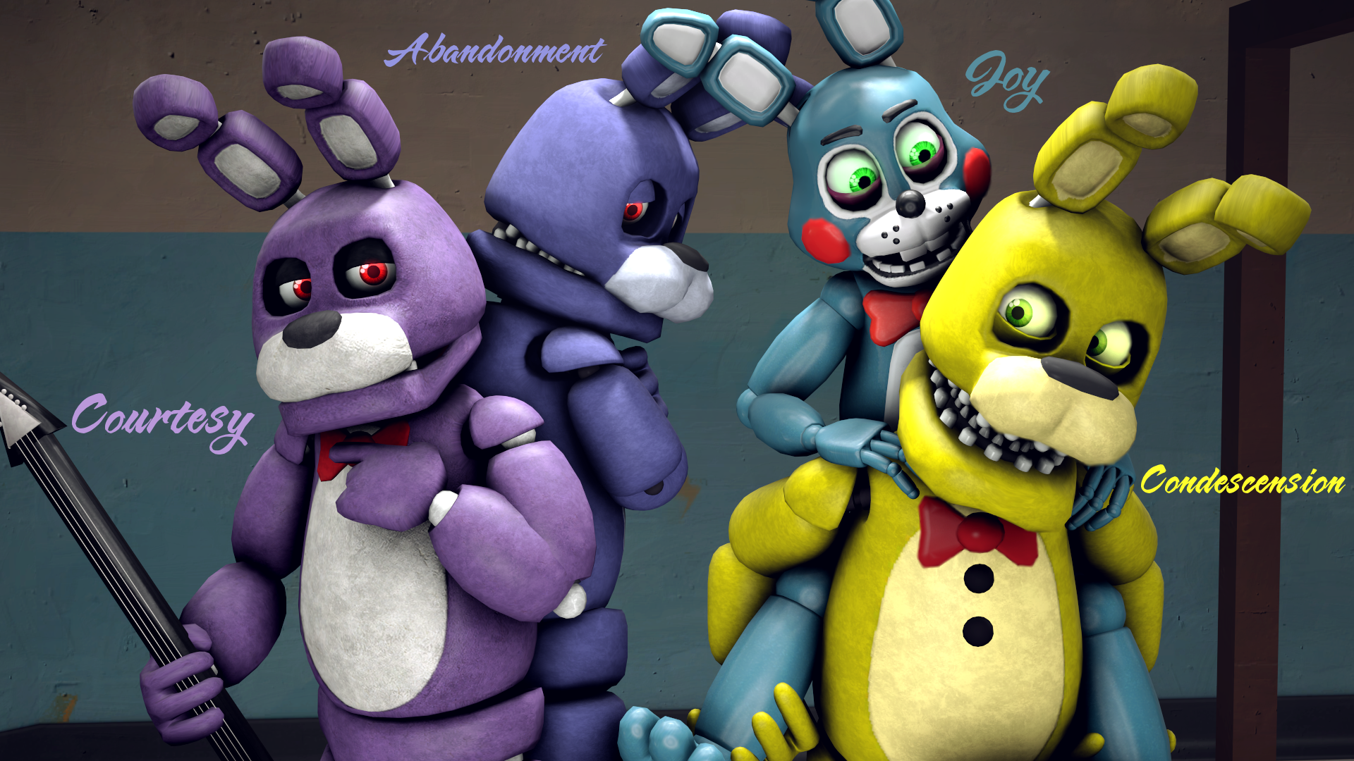 Original, Unwithered, Toy Bonnie and Springbonnie