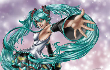 colored Hatsune Miku lineart by Alvinlee.