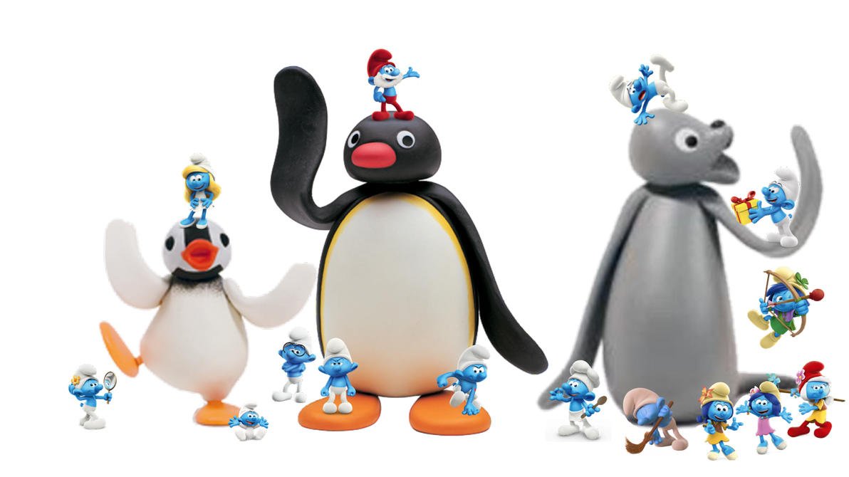 Pingu, Pinga and Robby with Smurfs by MIGUELKINEMASTER on DeviantArt