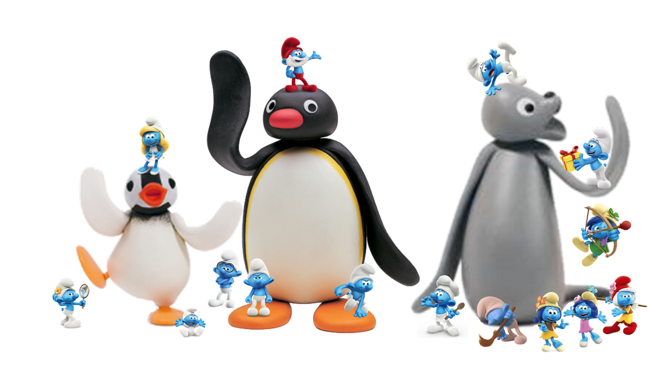 Pingu, Pinga and Robby with Smurfs by MIGUELKINEMASTER on DeviantArt