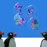 Pingu and friends looking trolls in the bubble