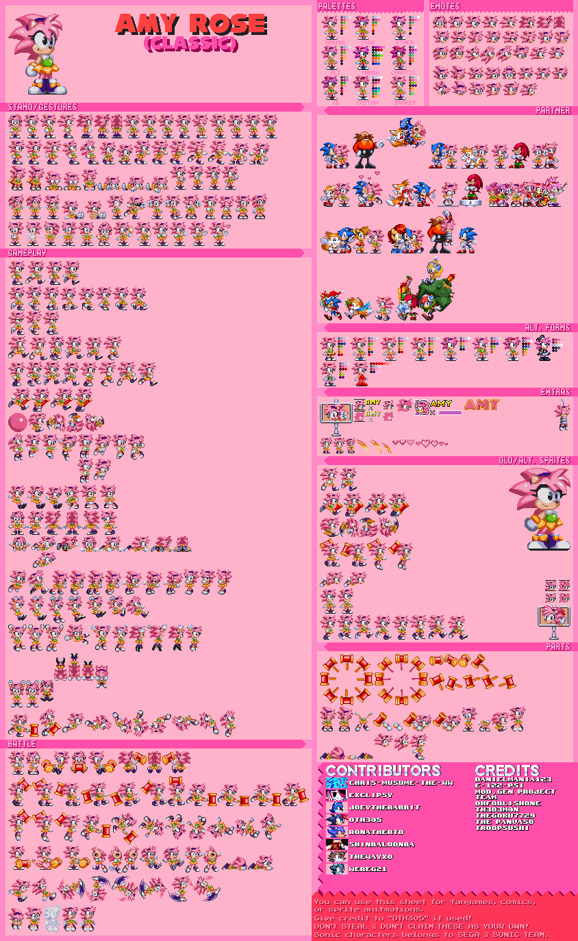 Classic Amy Rose Sprites