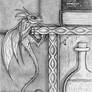 Faery dragon climbing a shelf