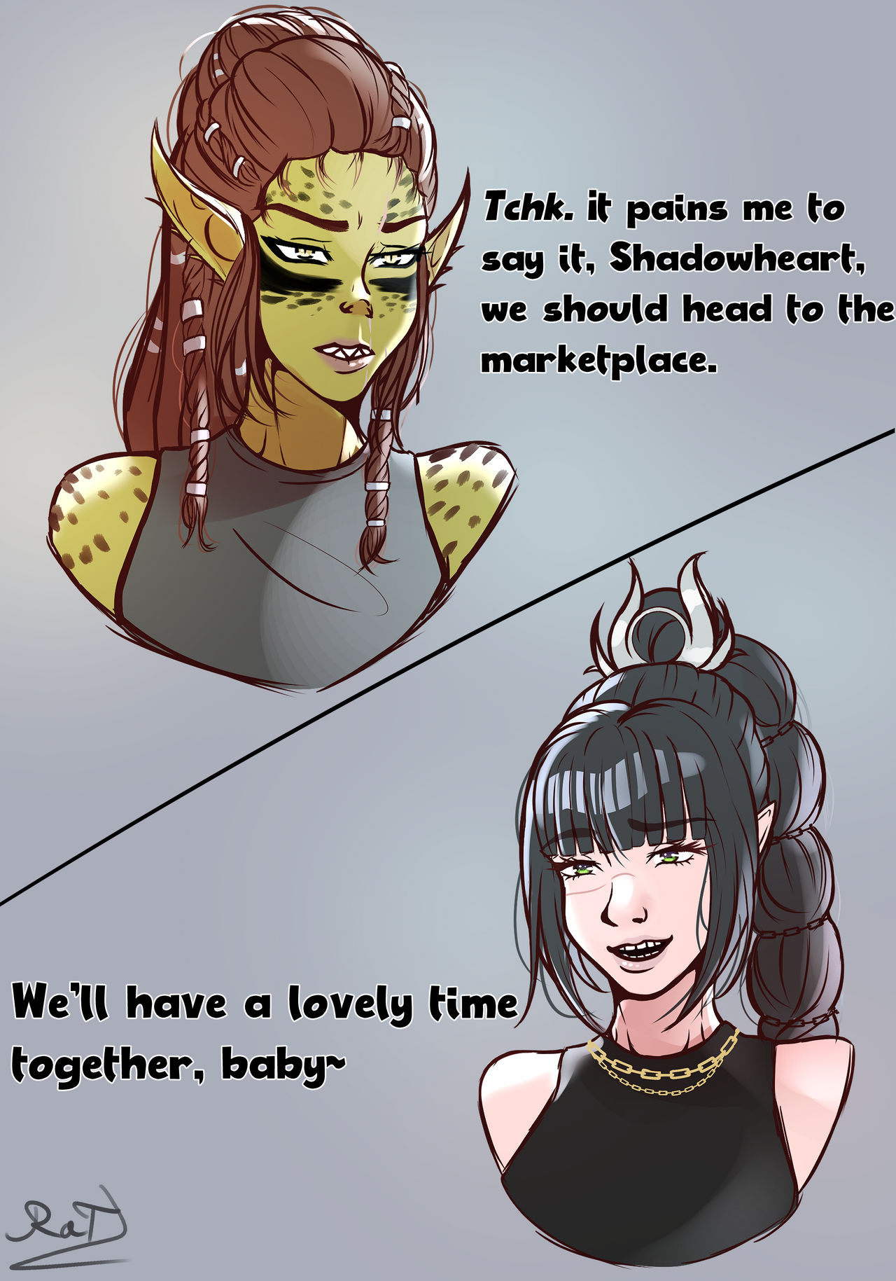 Shadowheart and Lae'Zel in DND by ChertovGhoul on DeviantArt