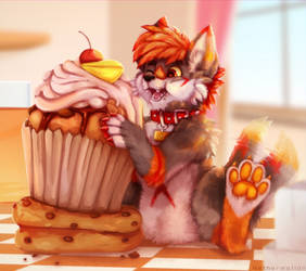 Chibi furry with big muffin commission art wolf 