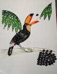 Quilled toco toucan eating jucara fruit by zoofelted