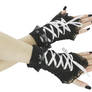 black and white fingerless gloves, wrist warmers