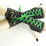 Green and black fingerless mittens