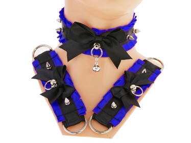 Black blue kitten play collar and cuffs, bracelet,