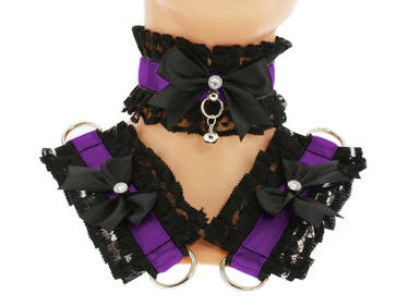 Kitten play collar and cuffs black purple, lolita,