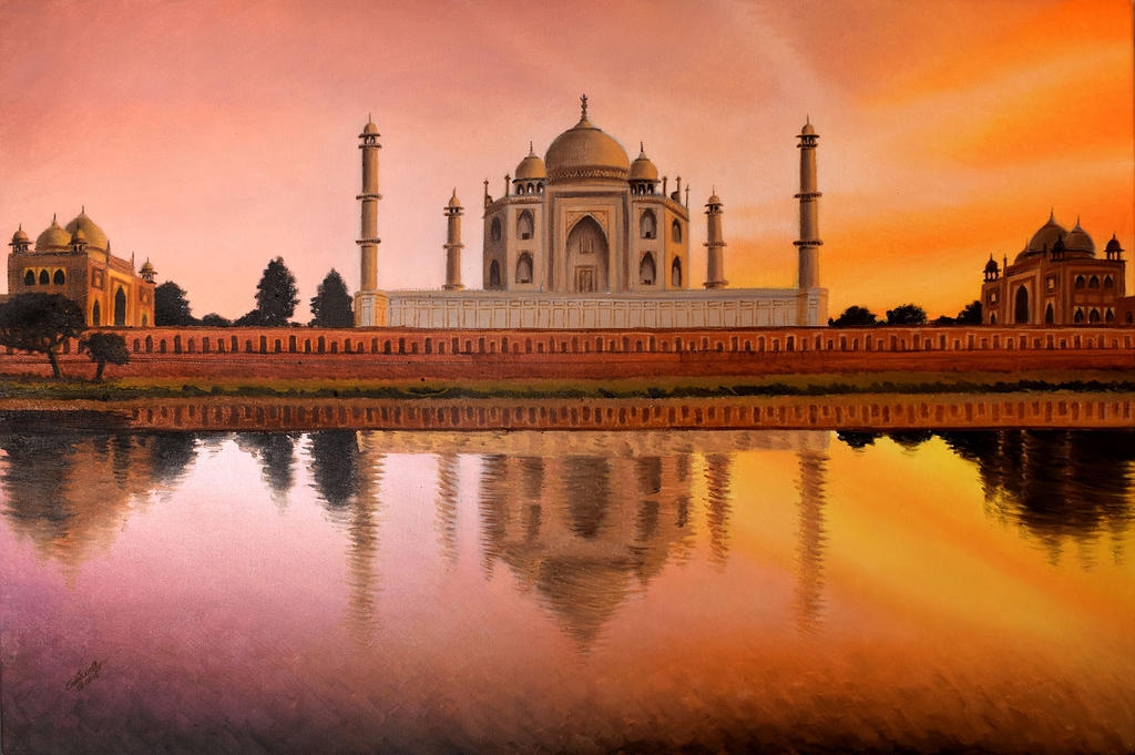Taj Mahal romantic sunset