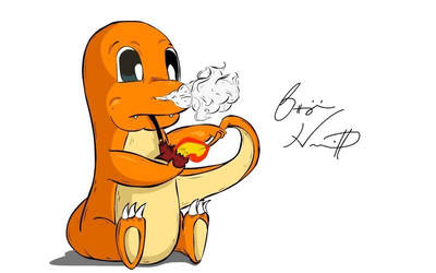 Charmander smoking a pipe