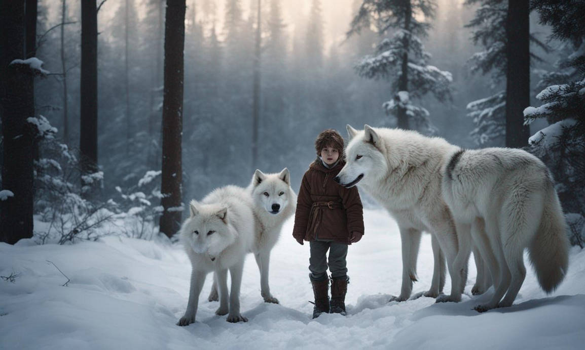 Boy Wolves A boy with his white wolves by ThomasHereAndThere on DeviantArt