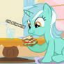 Lyra enjoying her sandwich