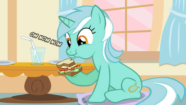 Lyra enjoying her sandwich