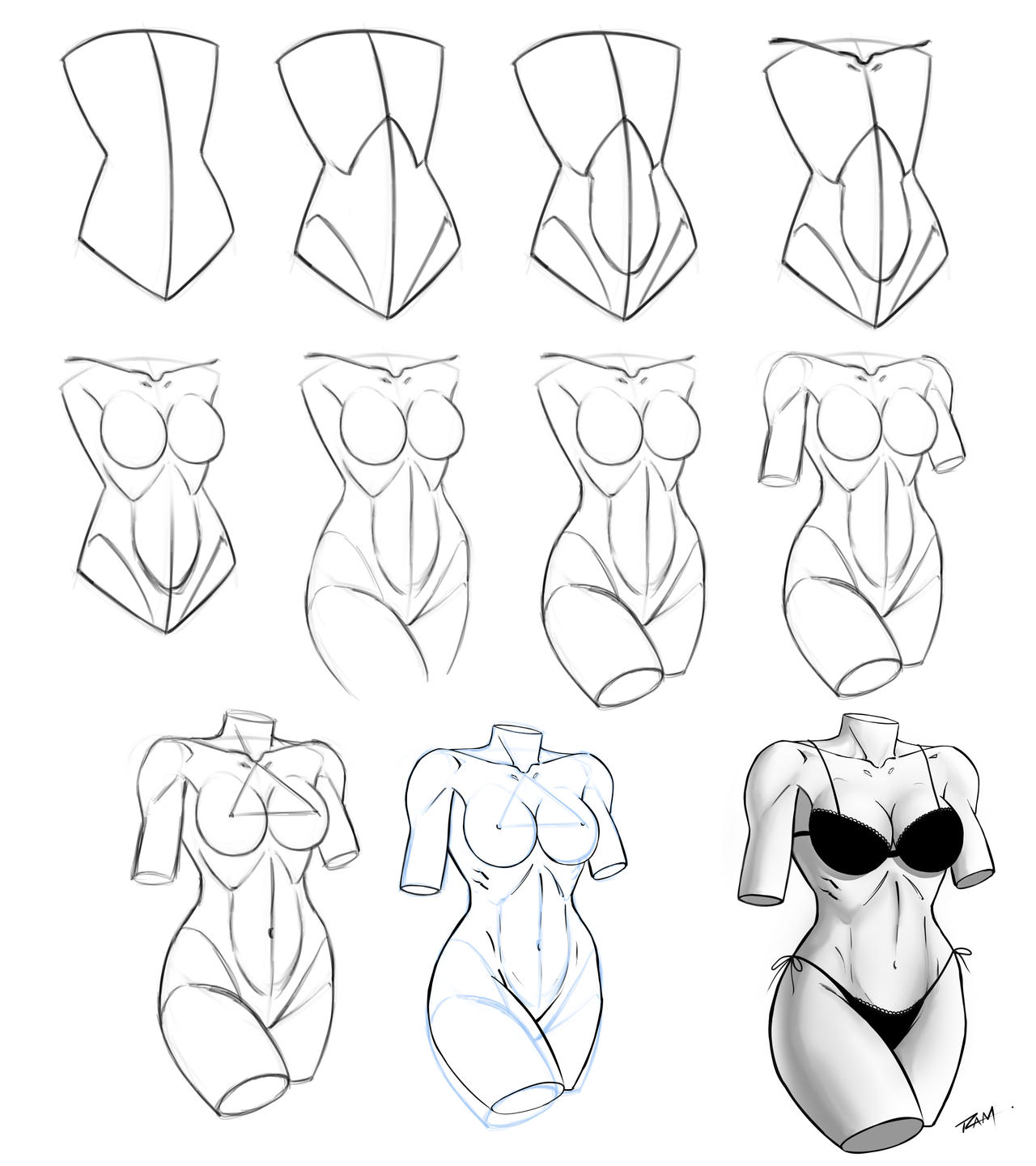 Drawing A Female Torso Step By Step Tutorial by robertmarzullo on