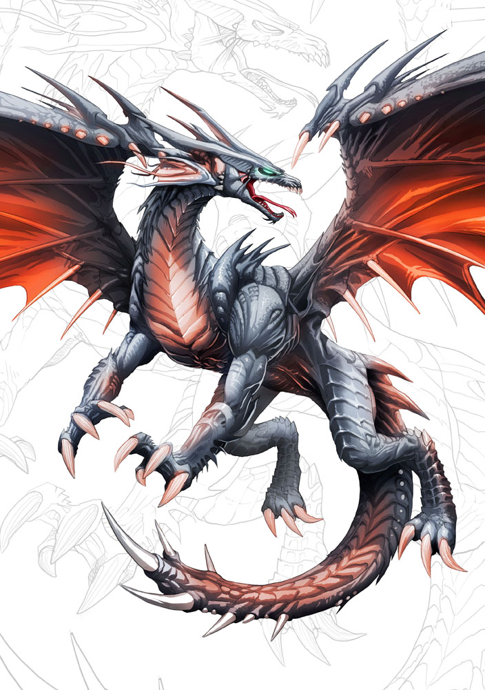 Dragon negro de alas rojas y. by el-grimlock