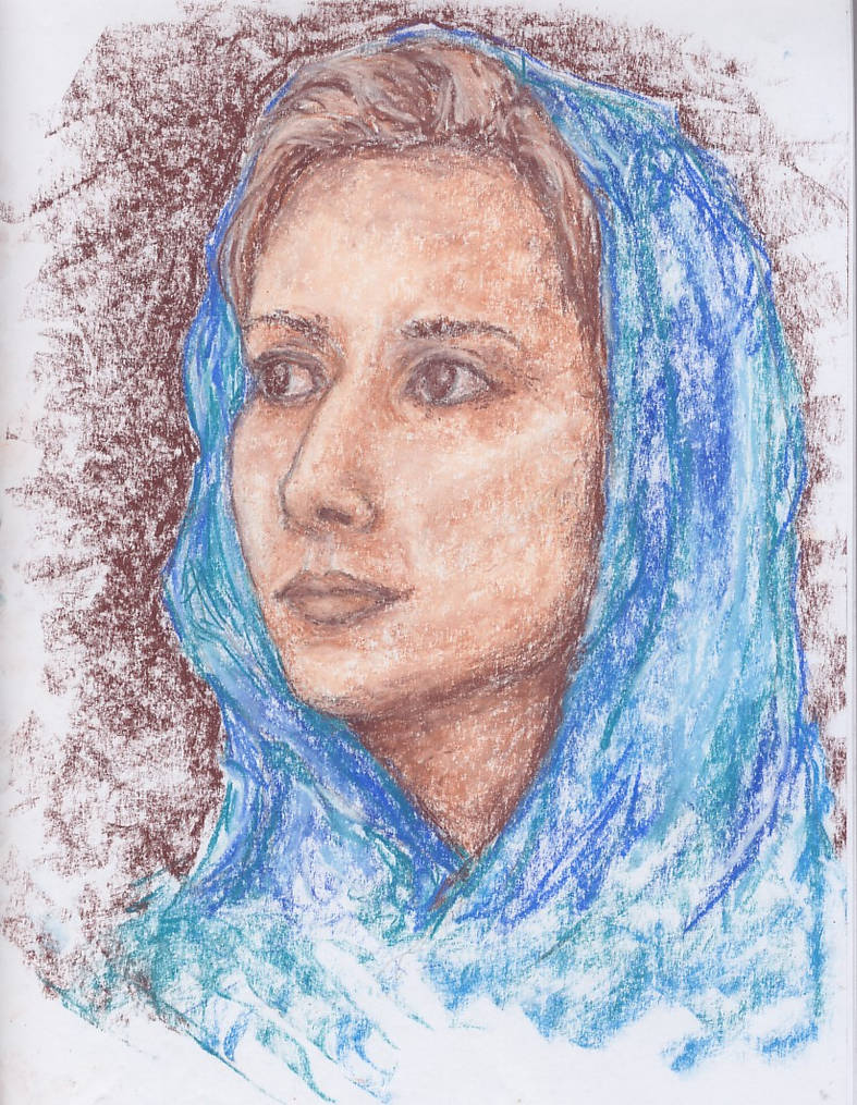 Woman with blue scarf