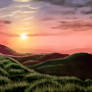 Sunset over rolling hills