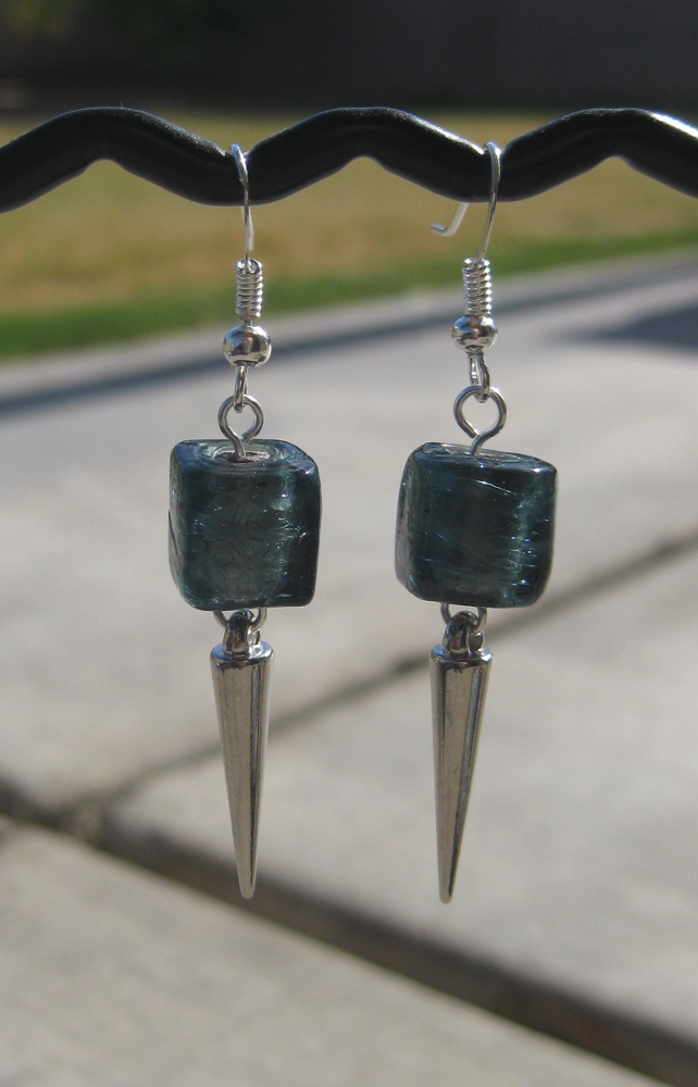 Blue Cube Spiked Earrings