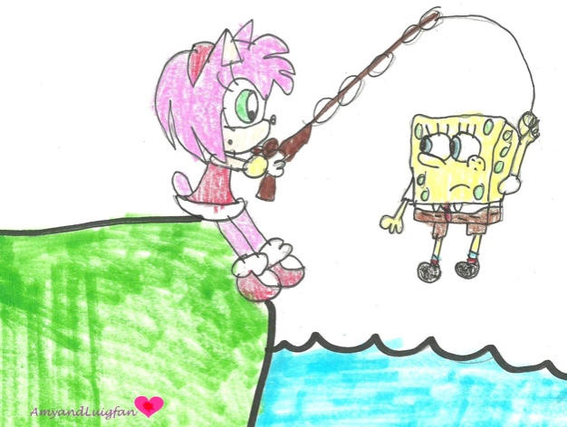 A sponge on my fishing hook?? by AmyandLuigifan on DeviantArt