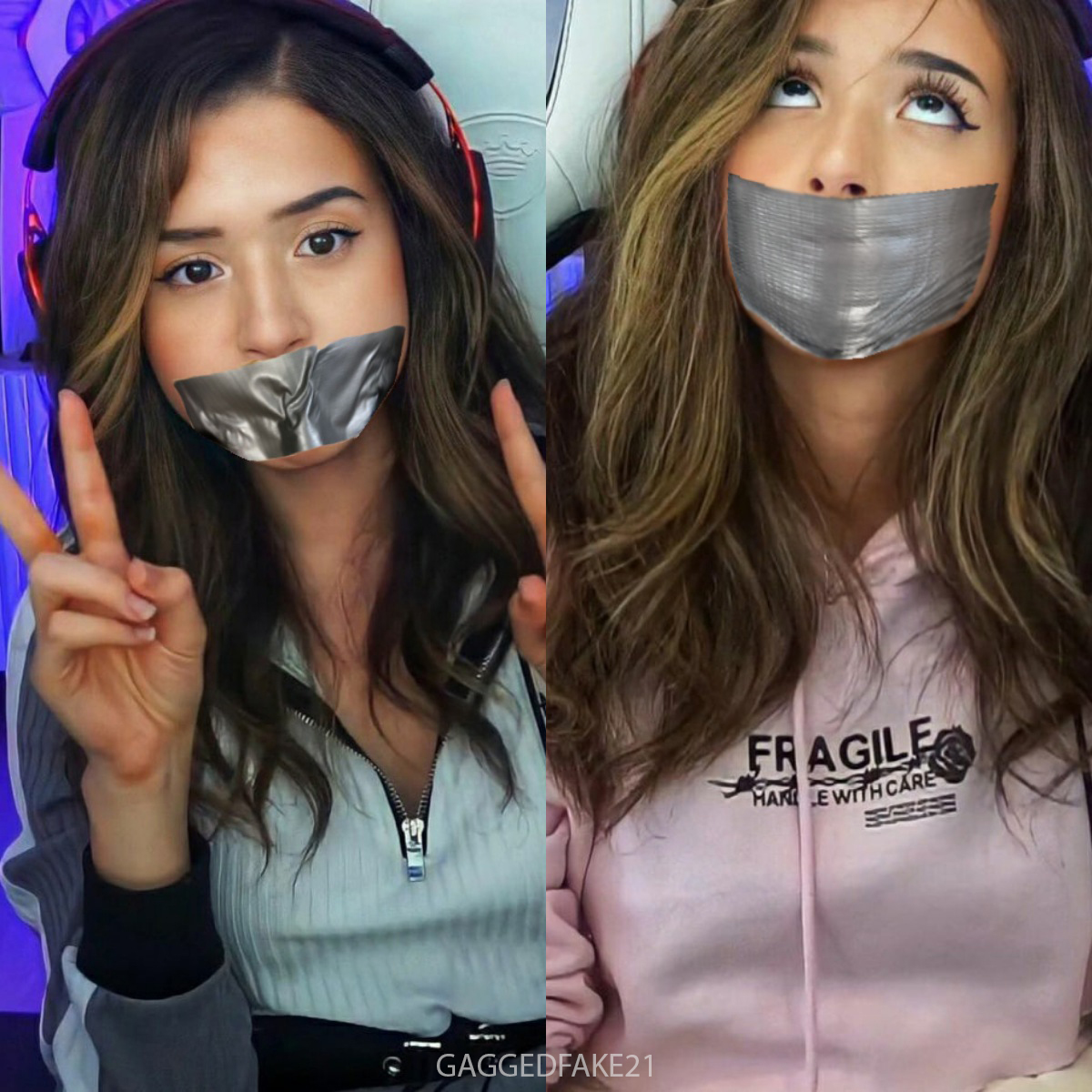 Pokimane gagged again collage by GaggedFake21 on DeviantArt