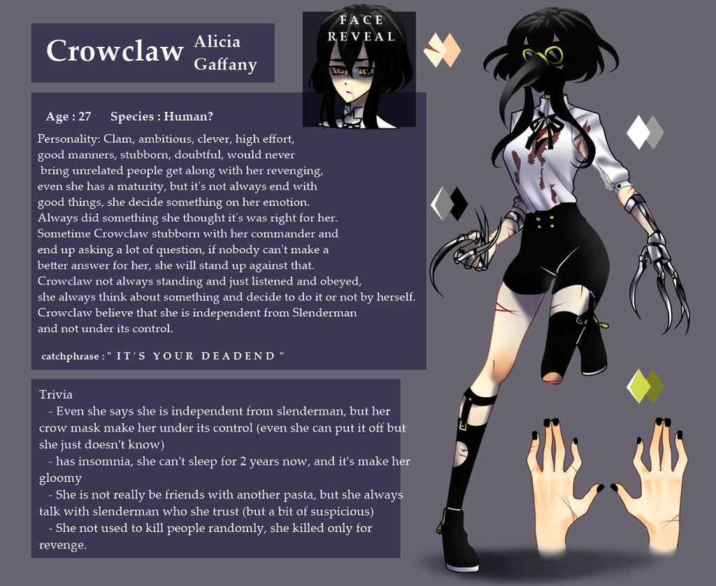 Creepypasta OC - Crowclaw Character ref.