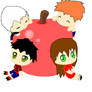 :D 4 chibis and a apple x3