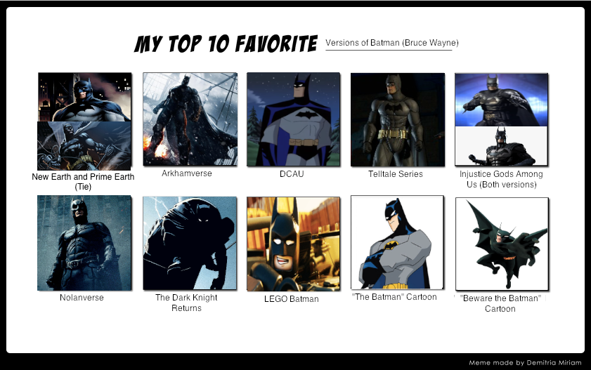 My Top 10 Versions of Batman (Bruce Wayne) by Spider-Bat700 on DeviantArt