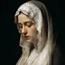 beautiful Madonna having pain in white lace with b