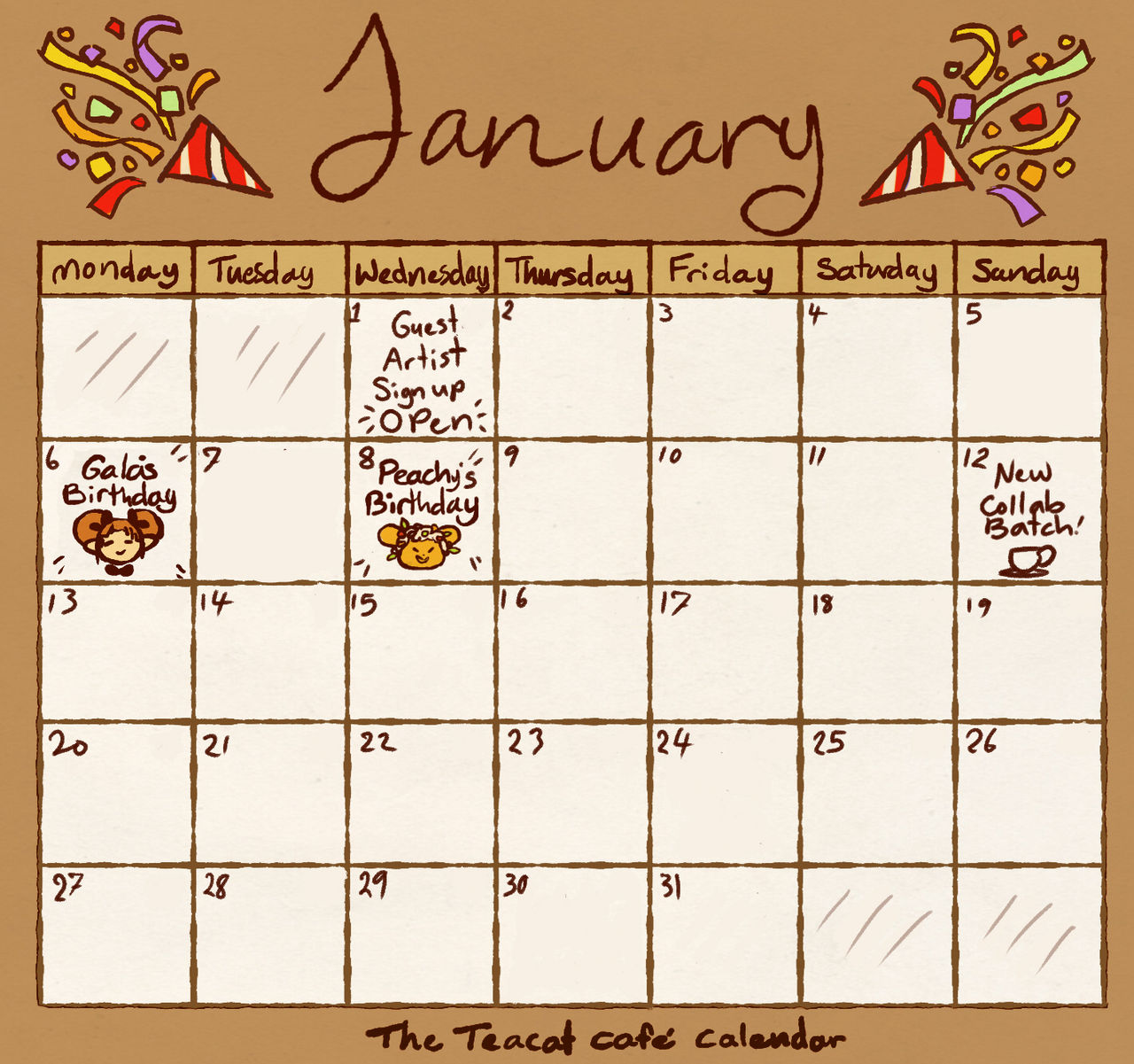 Cafe Calendar January 2025 by scribblin on DeviantArt