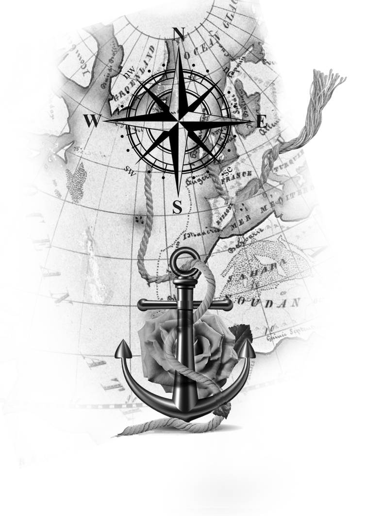 Compass Rope Map Art compass and anchor with rope upon the vintage map by farzin2hiphop on ...