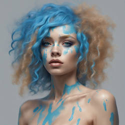 Nude paint girl carnaval still with blue hair and