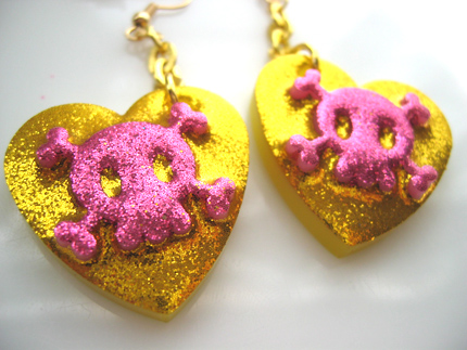 Glitter n Gold skull earrings