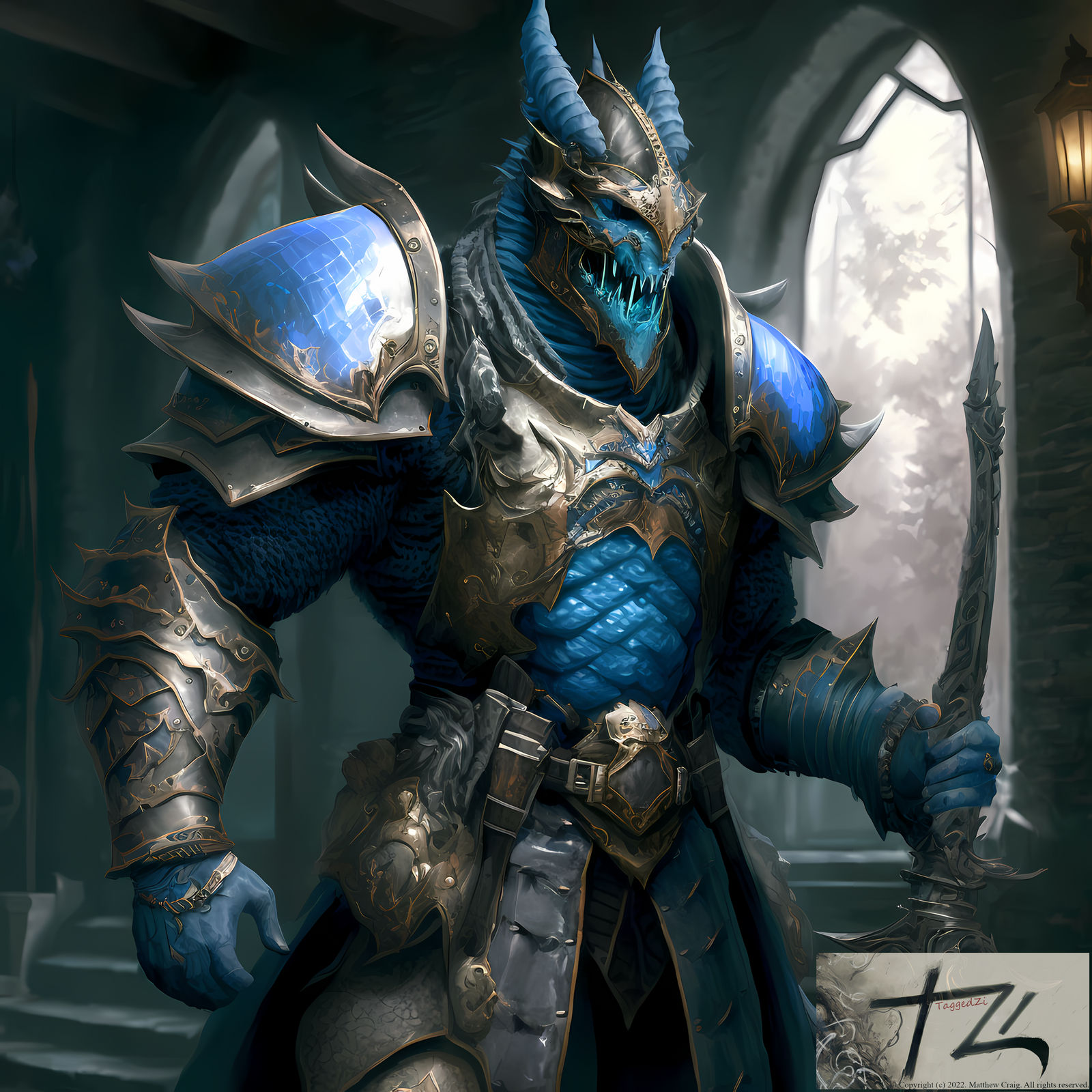 Blue Dragonborn Paladin Noble by taggedzi on DeviantArt