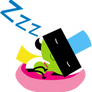 (pbs kids) dee sleeping on some pillow thingy