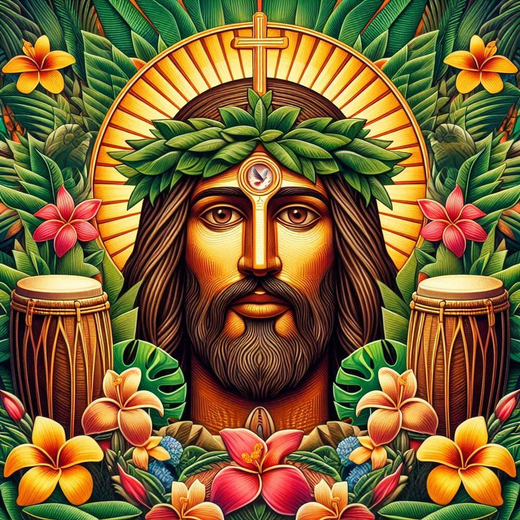 Tiki Drum Jesus with Dove.