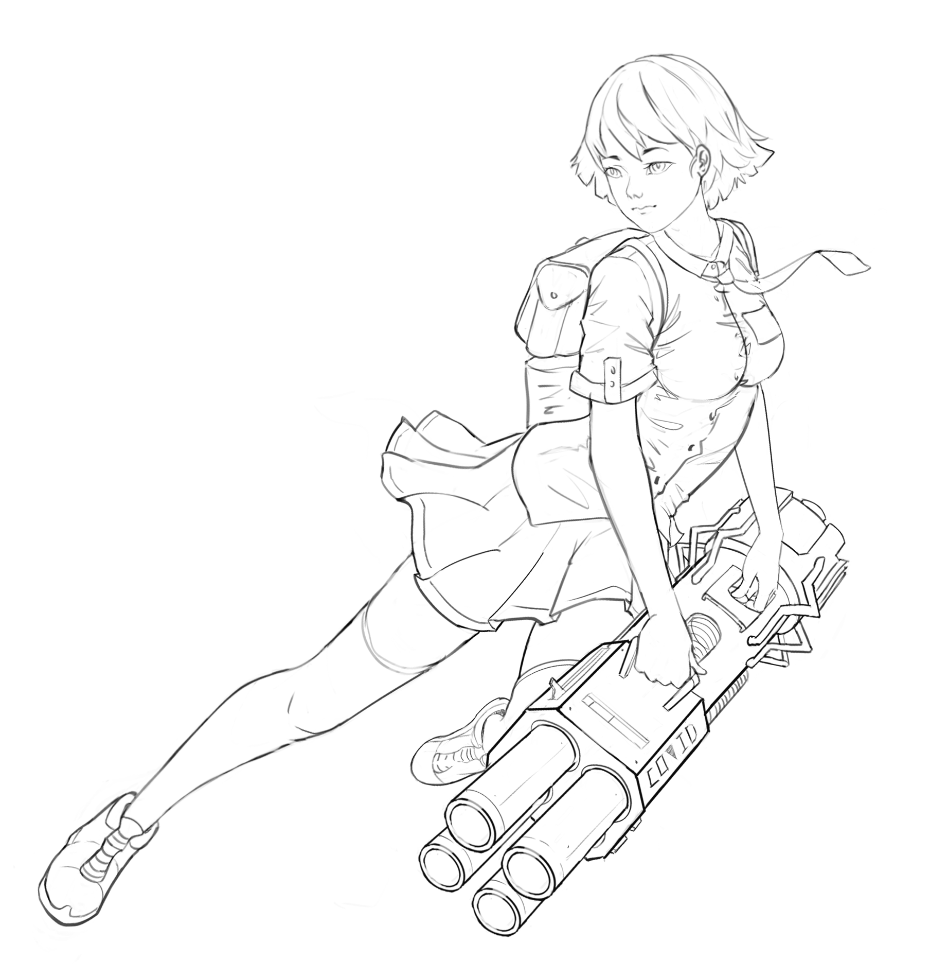 School Girl With Gatling Gun Line Art By Wilsonchin On Deviantart School Girl With Gatling Gun Line Art By Wilsonchin On Deviantart