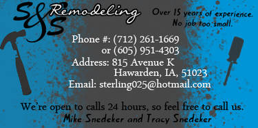 Business Card - S and S Remodeling